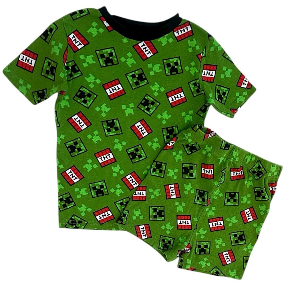 Minecraft Creeper Boys Pajamas Set Short Sleeves Size 10 Green